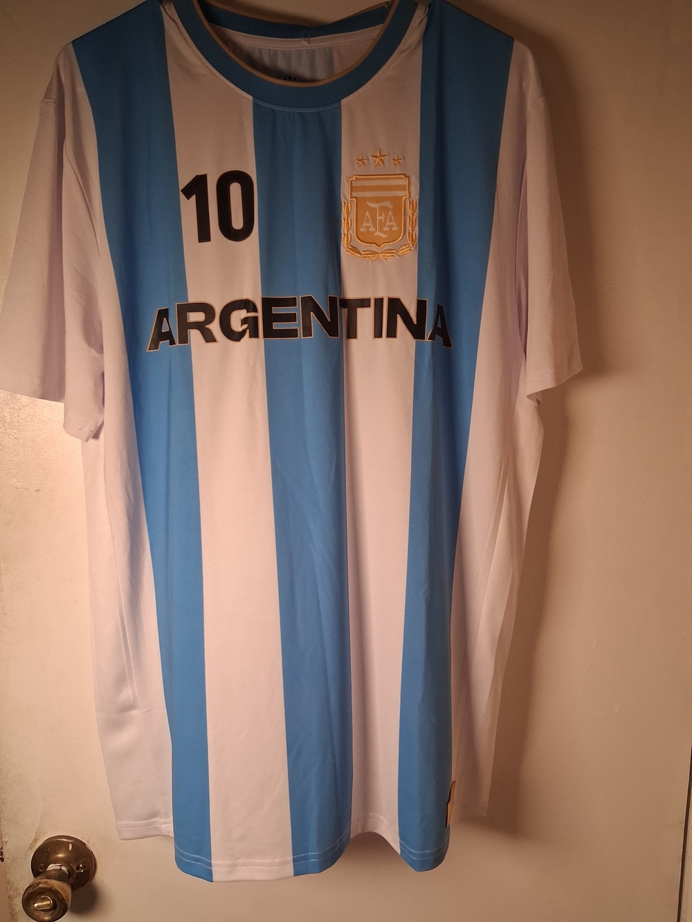 Argentina Blue & White Striped Soccer Shirt - Number 10 Messi